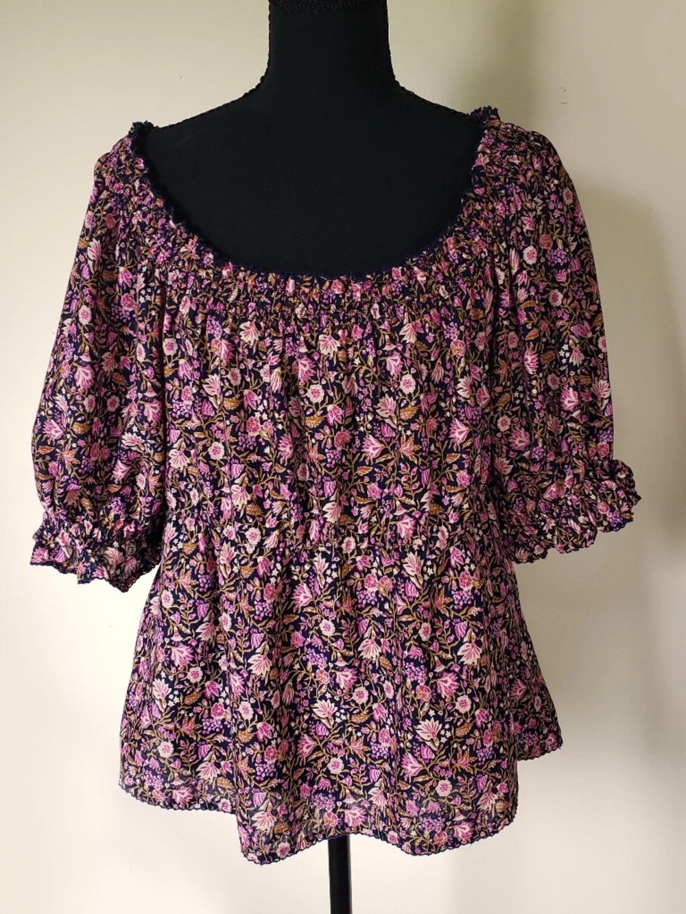 Old Navy Floral Smocked Puff Sleeve Blouse L Boho Cottagecore